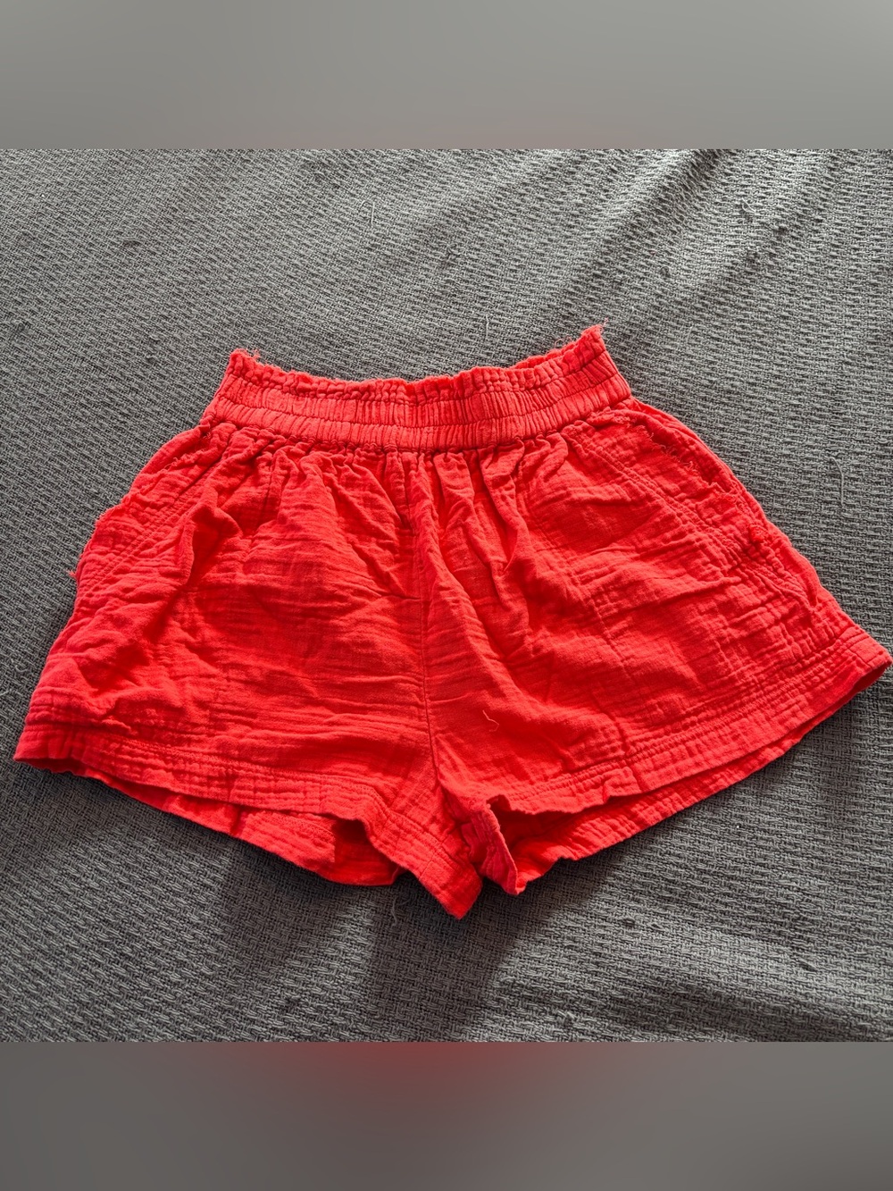 GOA by Japna Red Cotton Gauze High Rise Shorts RoughHem Pockets Coastal Cute